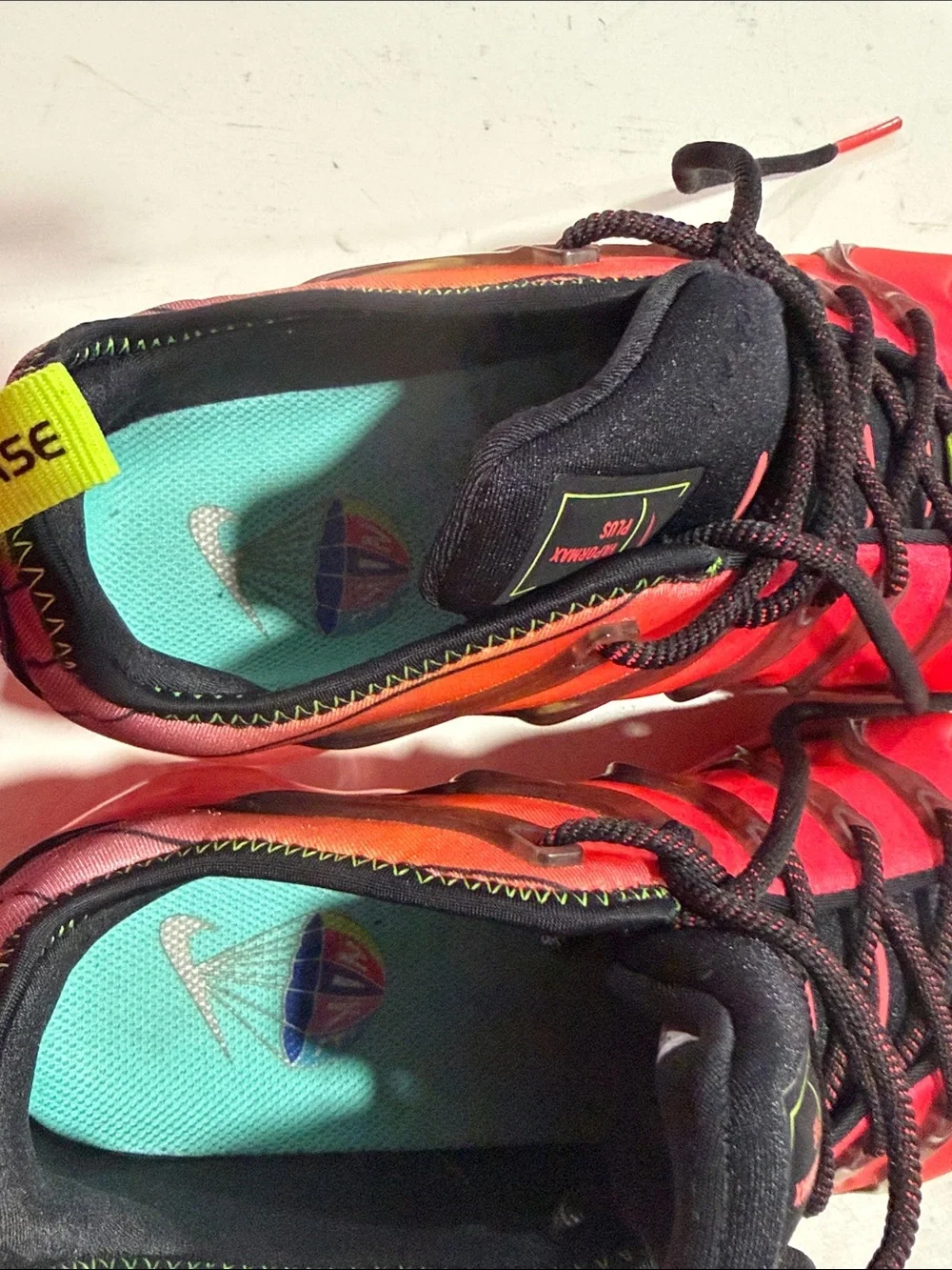 Nike Kids Sneakers in Red with Black and Neon Yellow Accents